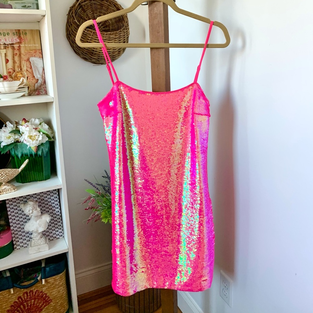Susana Monaco x Revolve Hot Pink Sequin Mini Dress, women's 6, trendy and sexy